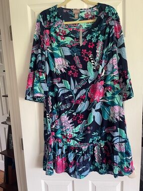 Chico's Navy Mini Dress with Pink & Teal Floral Print